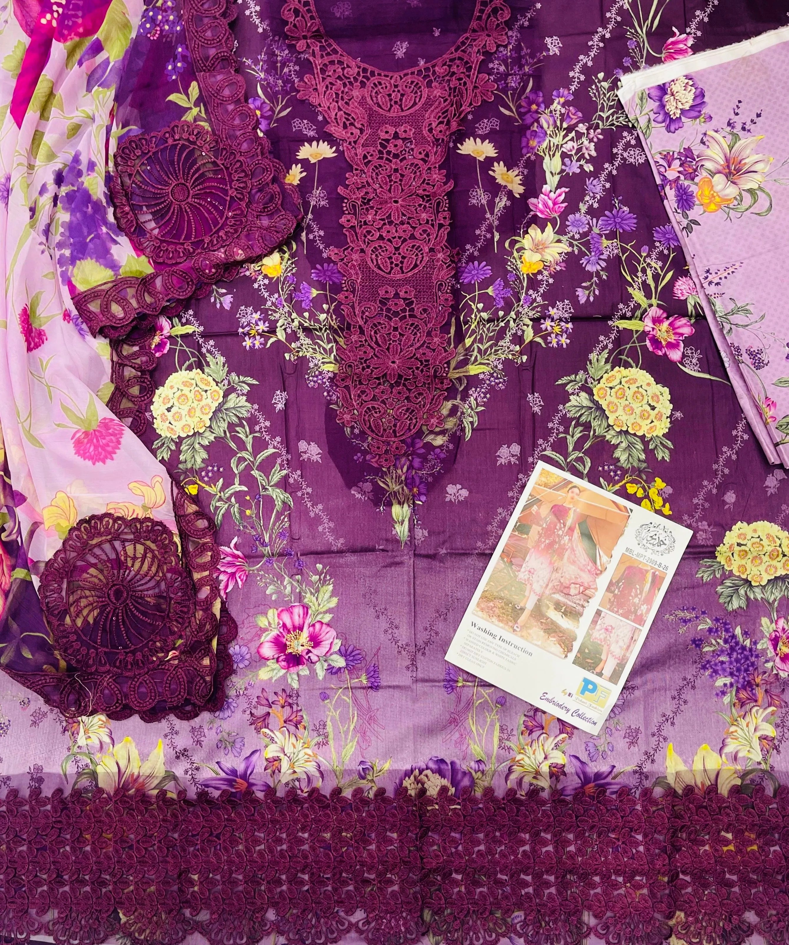 Maria B – Deep Purple Royal Floral Lawn with Cutwork Daman – 3PC