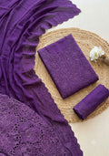 Qadri Arts Purple Chikankari & Schiffli Cutwork 3-Piece Suit