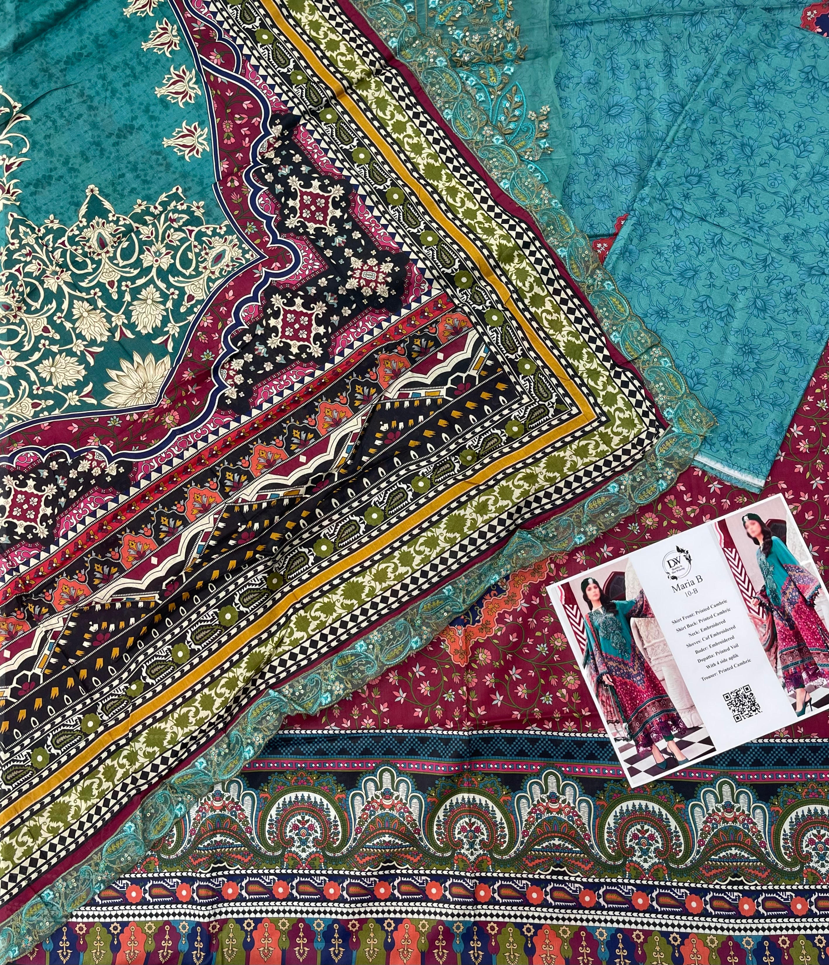 Maria.B – Azure Heritage Embroidered Lawn – 3PC