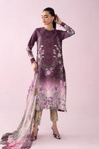 Maria B – Deep Purple Royal Floral Lawn with Cutwork Daman – 3PC