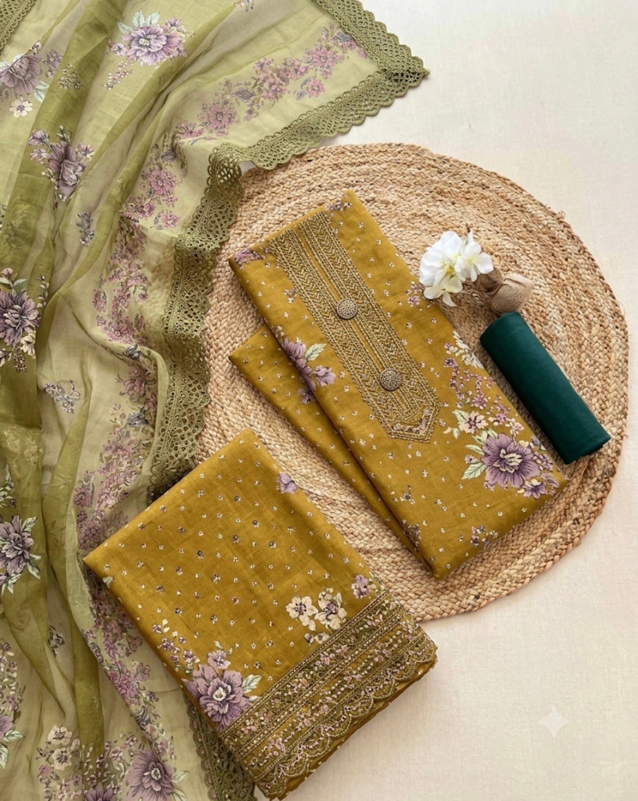 Baroque – Olive Blossom Embroidered Lawn – 3PC