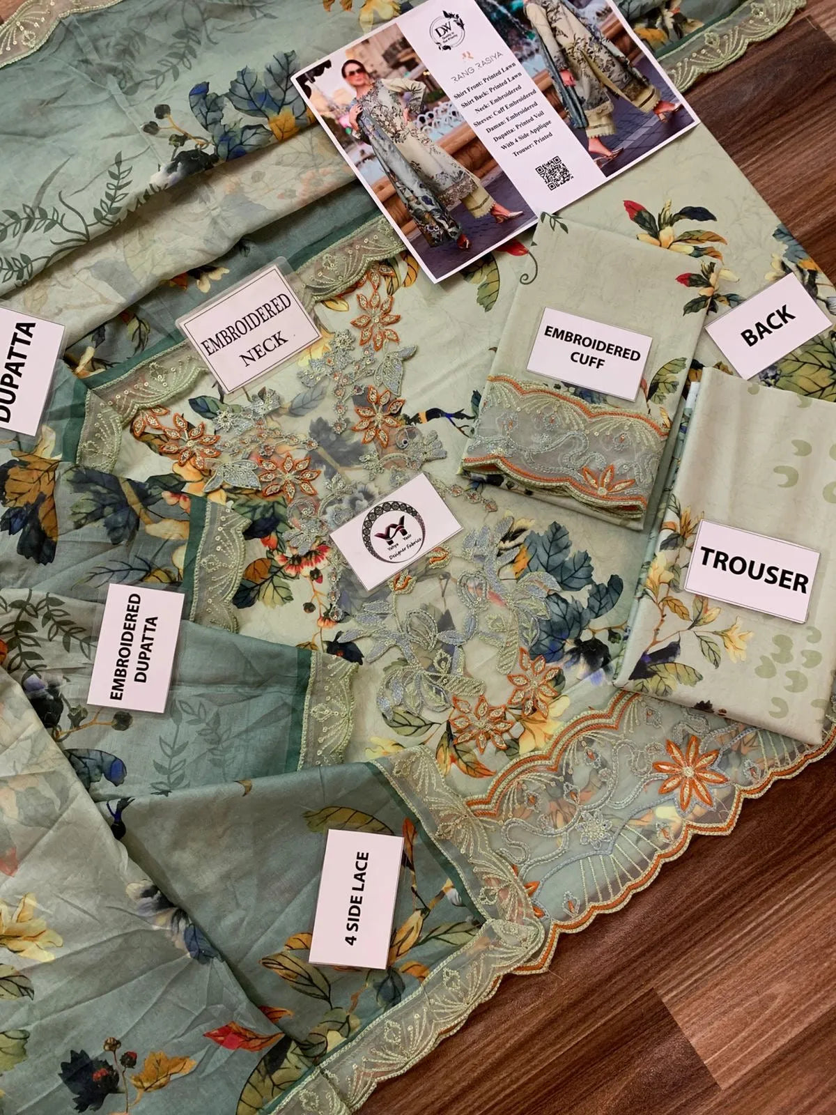 Rang Rasiya – Pistachio Mint Green Bird & Botanical Print – 3PC