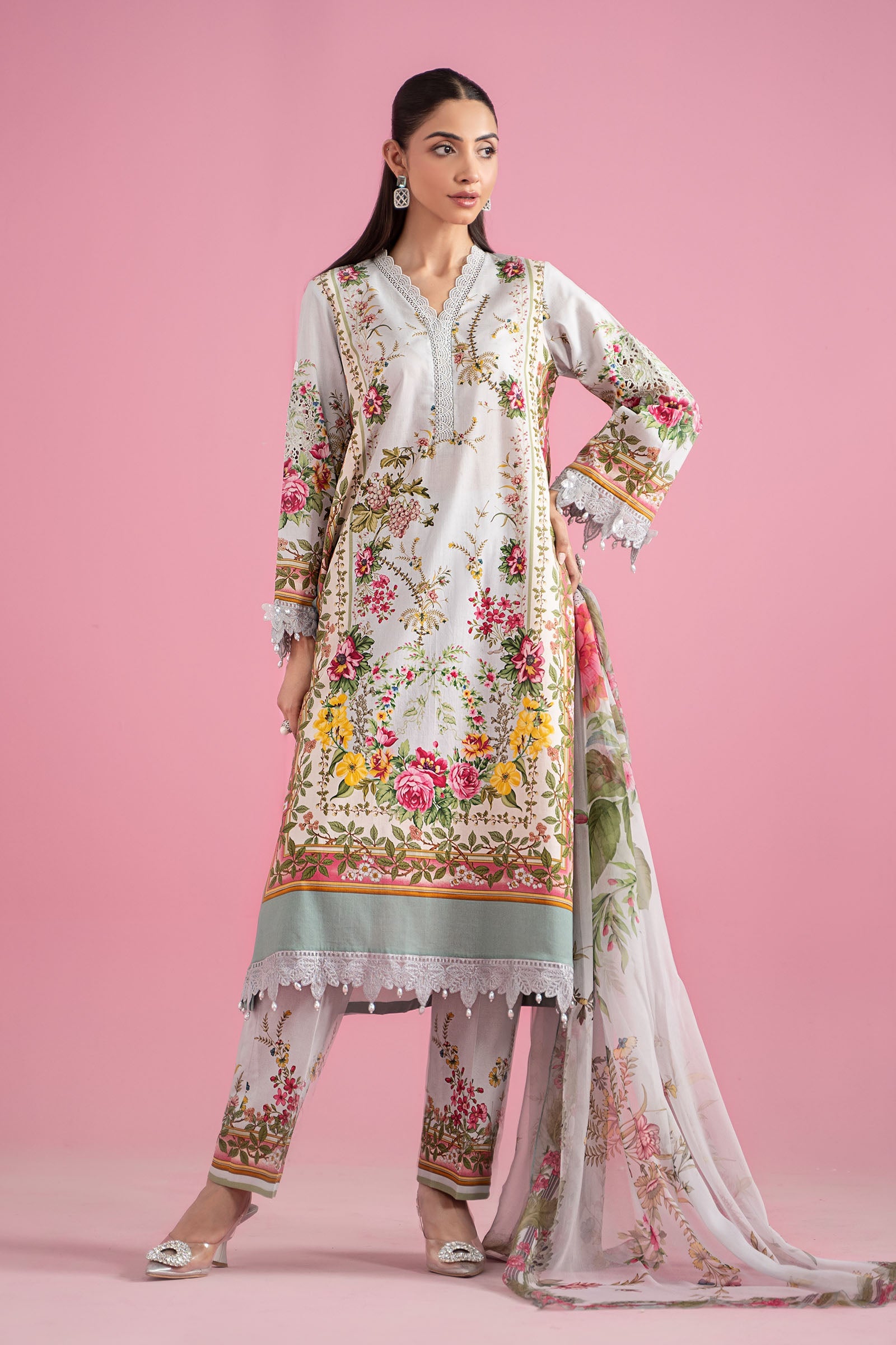 Maria B – Aqua Garden Floral Embroidered Lawn – 3PC