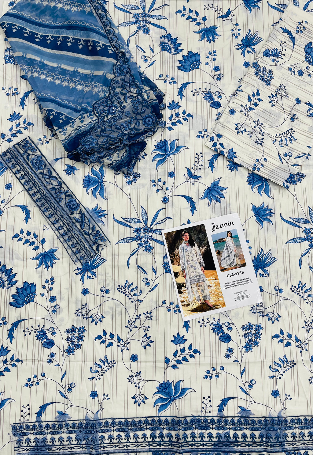 Jazmin – Sapphire Bloom Floral Luxury Lawn – 3PC