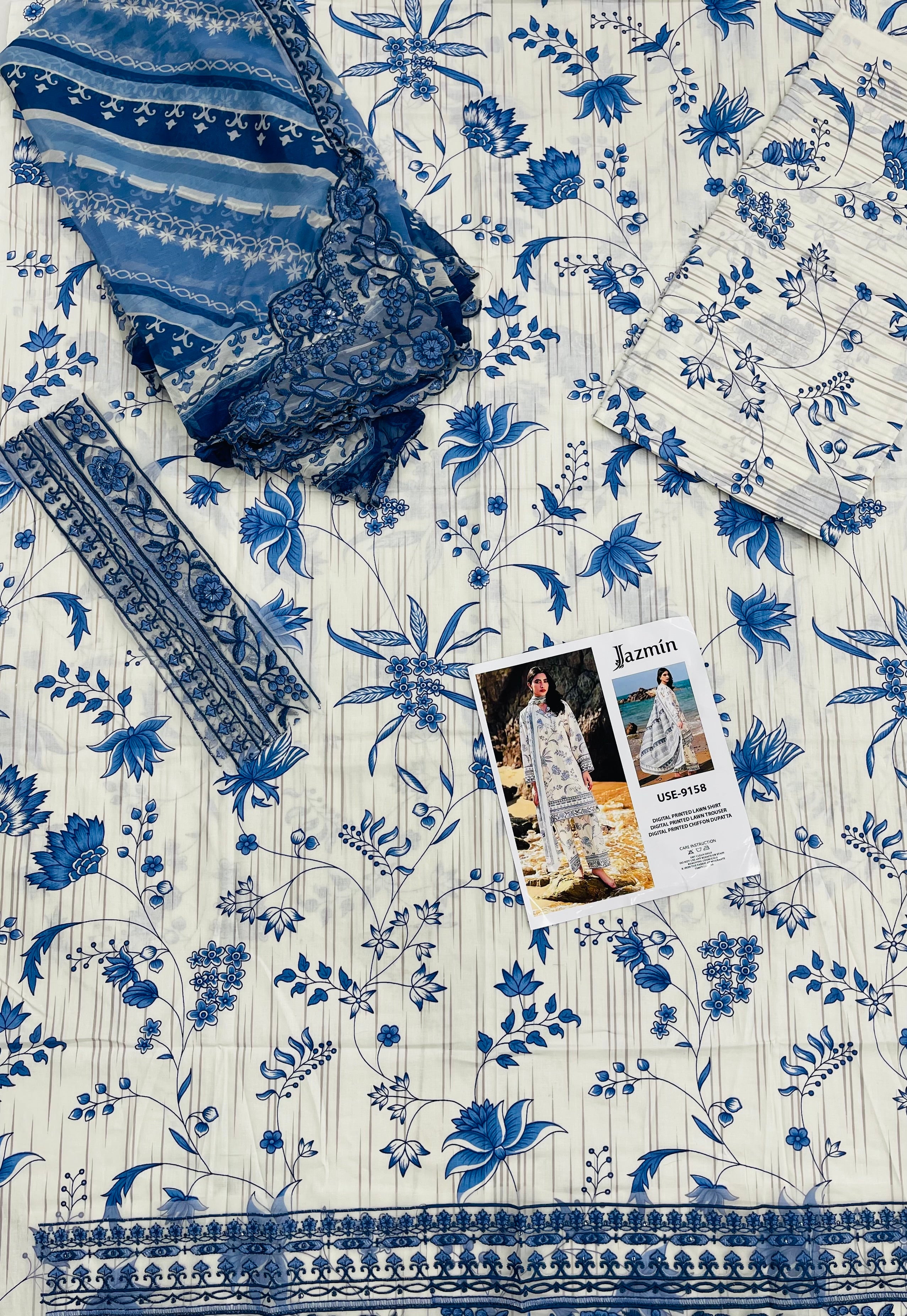 Jazmin – Sapphire Bloom Floral Luxury Lawn – 3PC