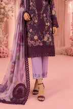 Maria B – Deep Purple Royal Floral Lawn with Cutwork Daman – 3PC