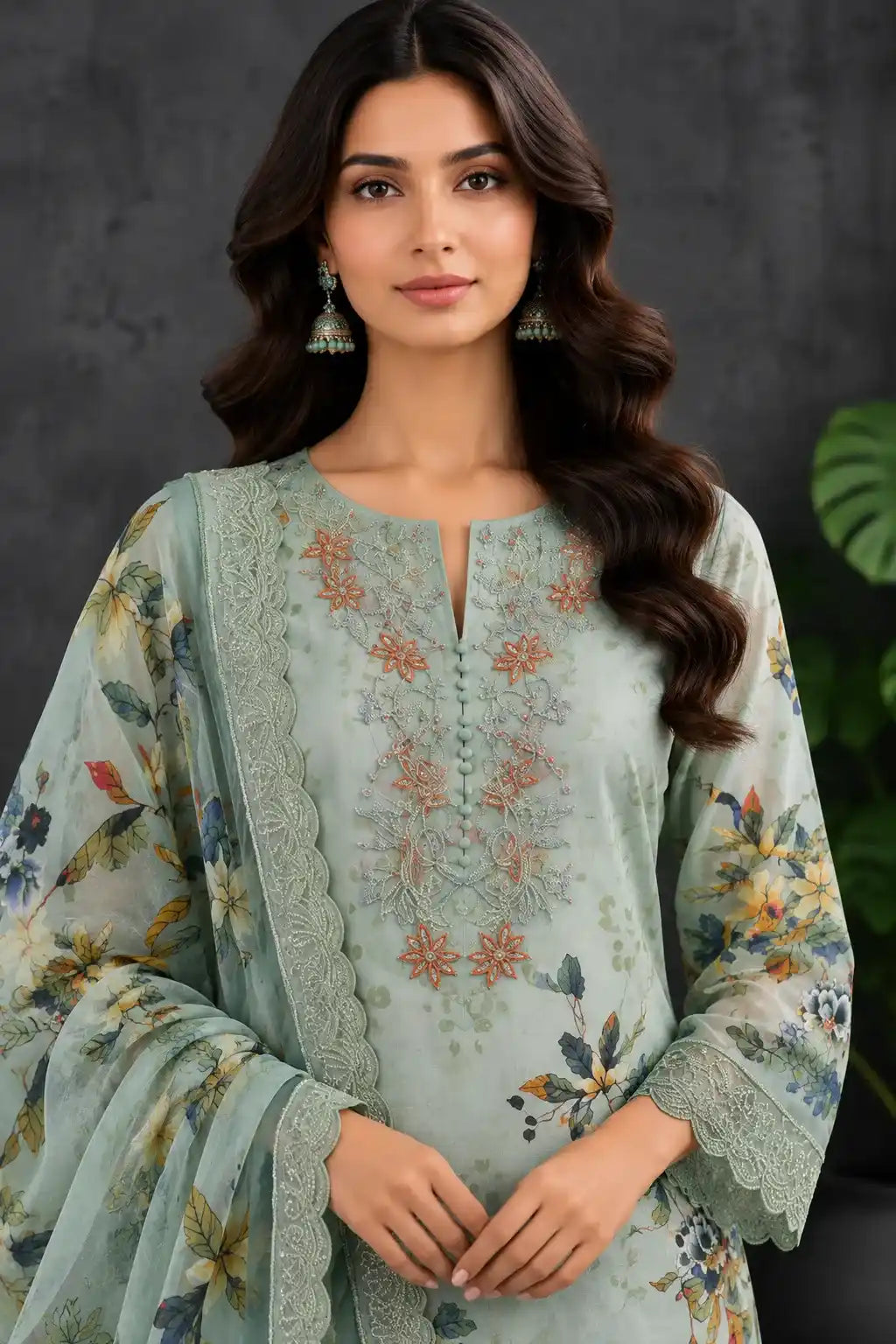 Rang Rasiya – Pistachio Mint Green Bird & Botanical Print – 3PC