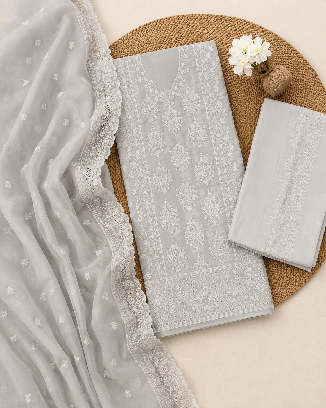 Qadri Arts – white Chikankari Elegance – 3PC