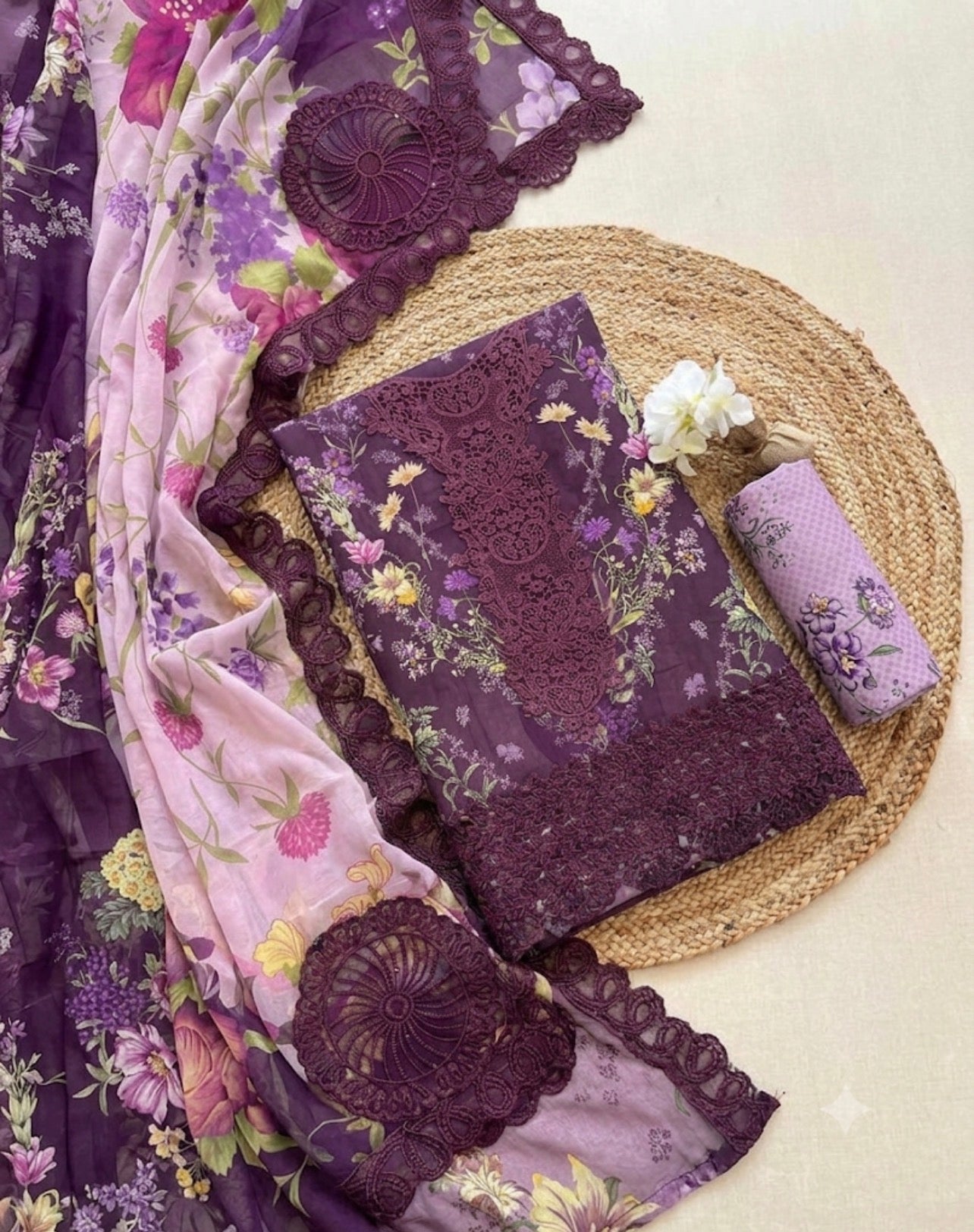 Maria B – Deep Purple Royal Floral Lawn with Cutwork Daman – 3PC
