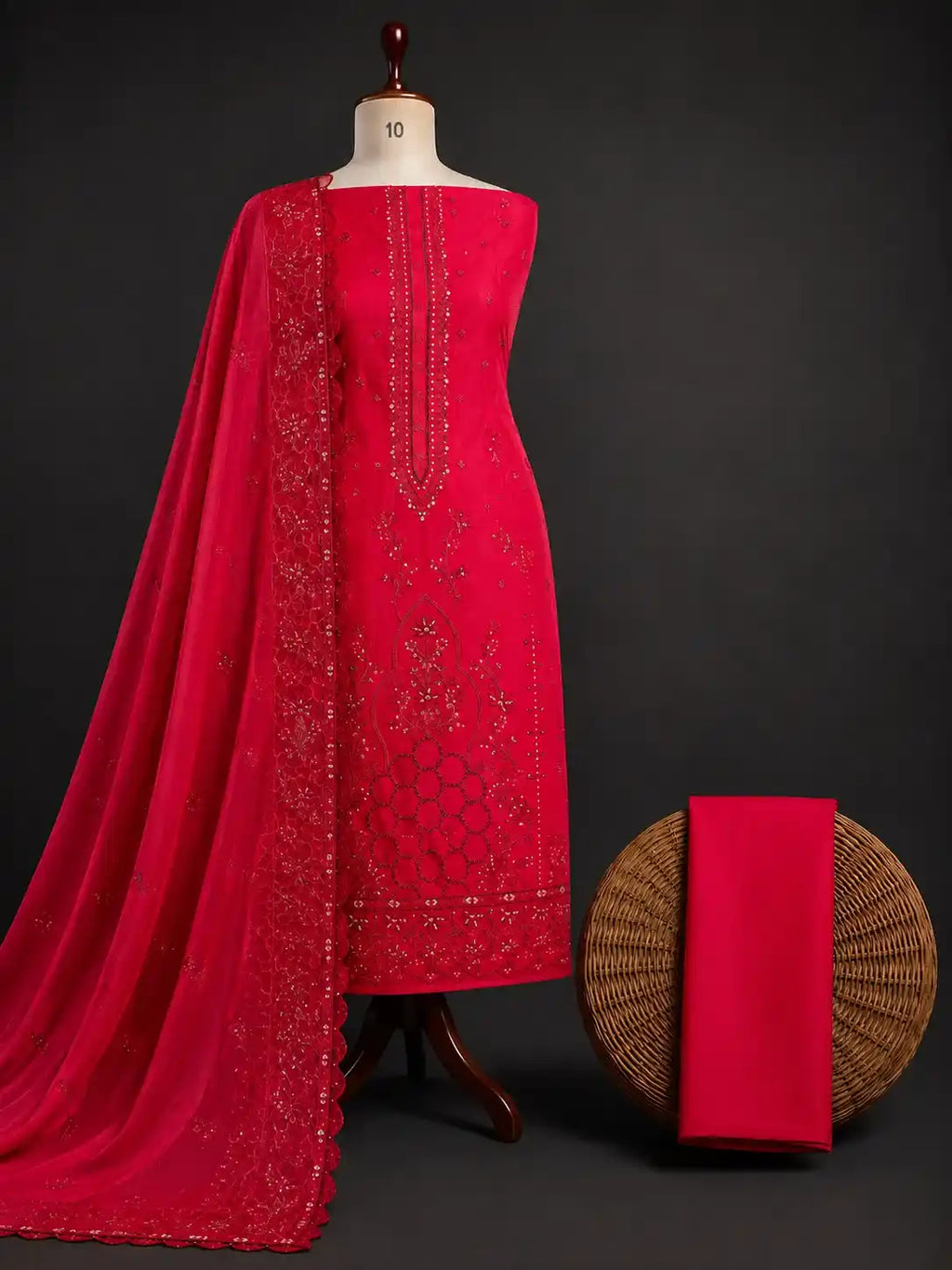 Qadri Arts – Scarlet Majestic Embroidered Lawn – 3PC