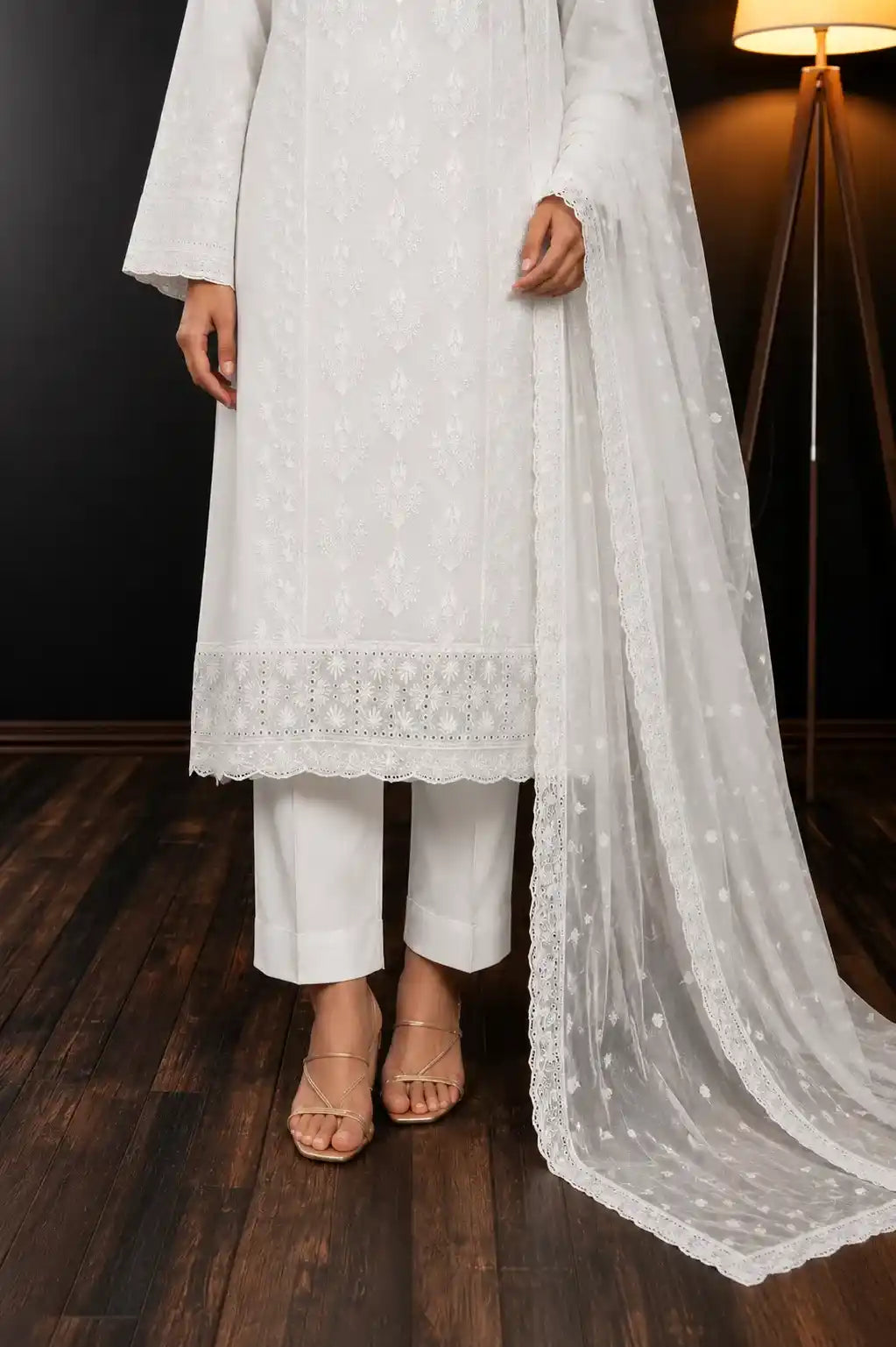Qadri Arts – white Chikankari Elegance – 3PC