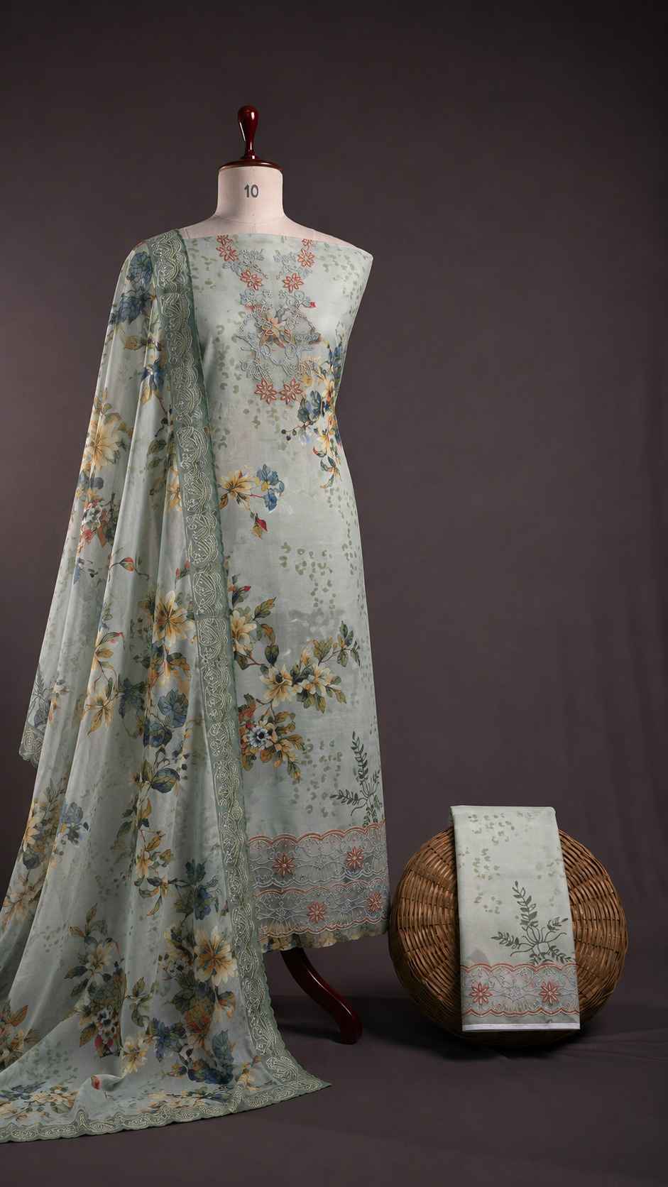 Rang Rasiya – Pistachio Mint Green Bird & Botanical Print – 3PC