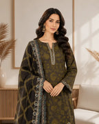 Maria B – Chocolate Brown Premium Cambric with Teal Border – 3PC