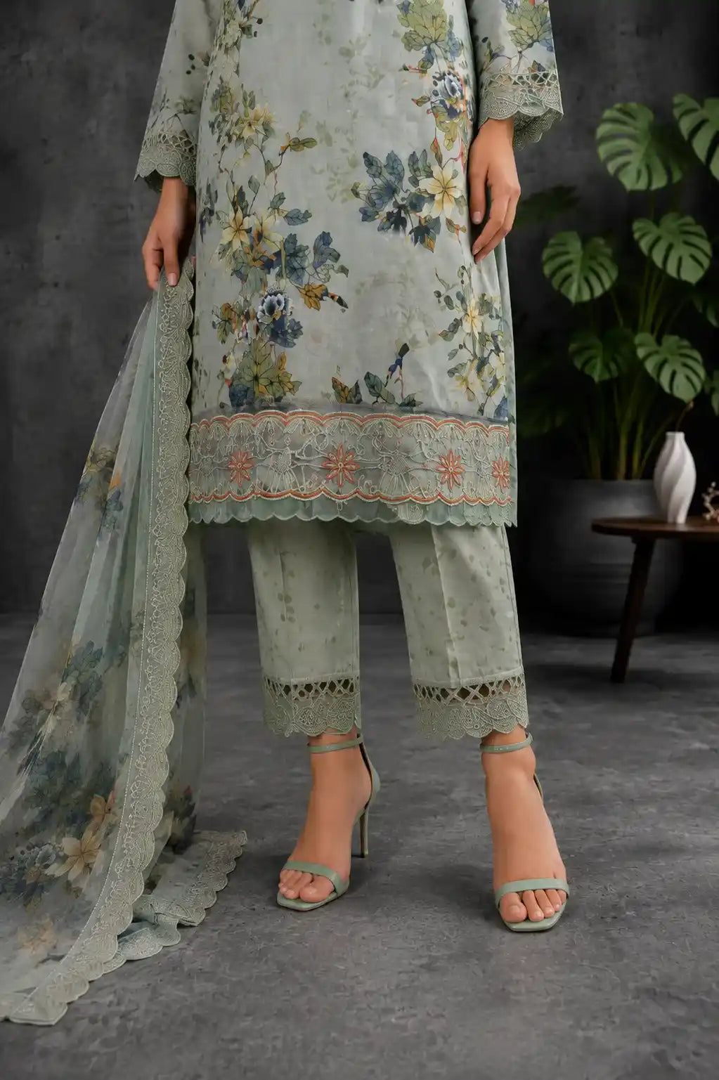 Rang Rasiya – Pistachio Mint Green Bird & Botanical Print – 3PC