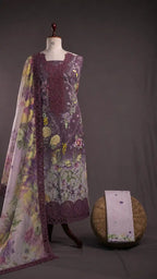 Maria B – Deep Purple Royal Floral Lawn with Cutwork Daman – 3PC