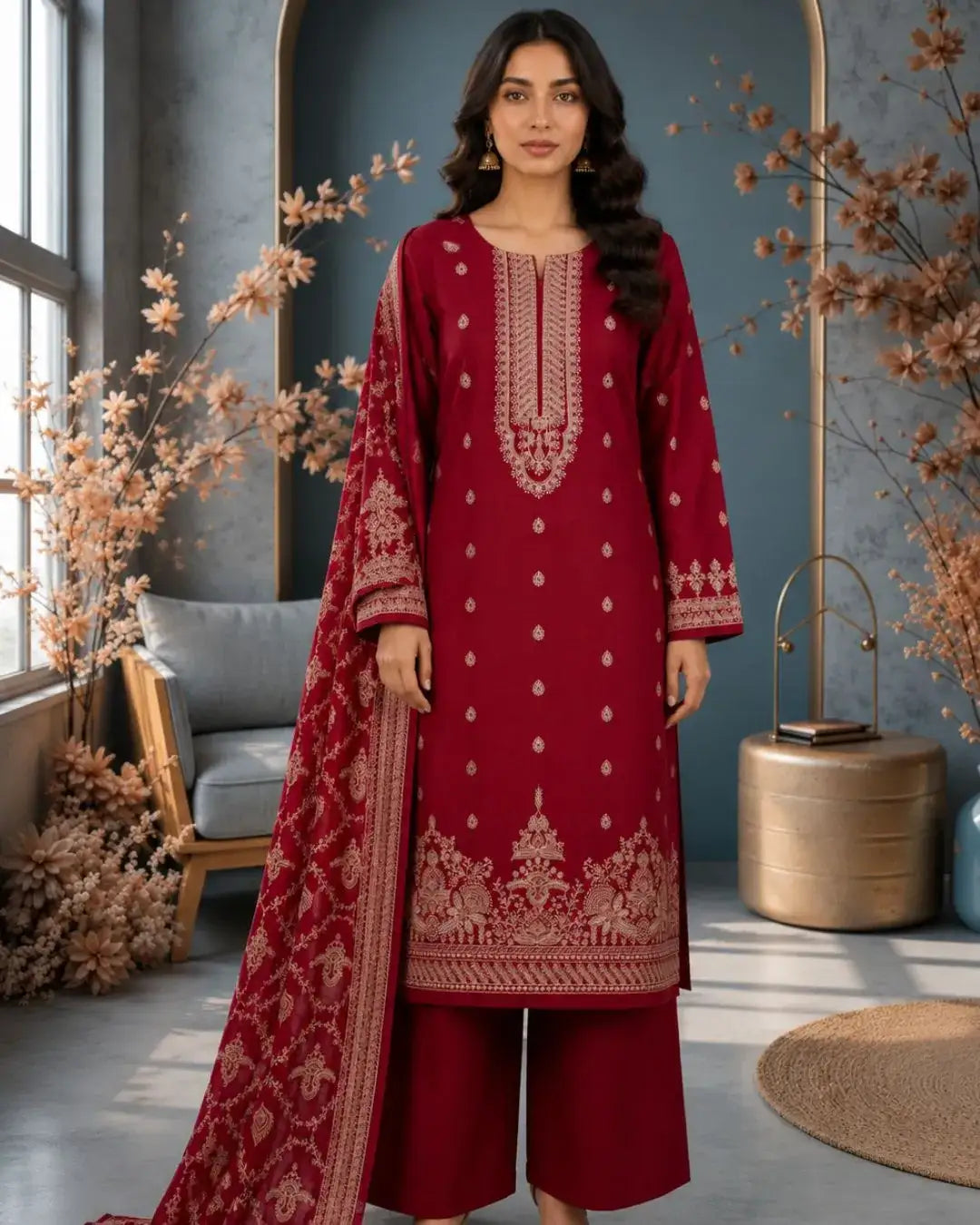 LAREEN — Embroidered Karandi 3Pc