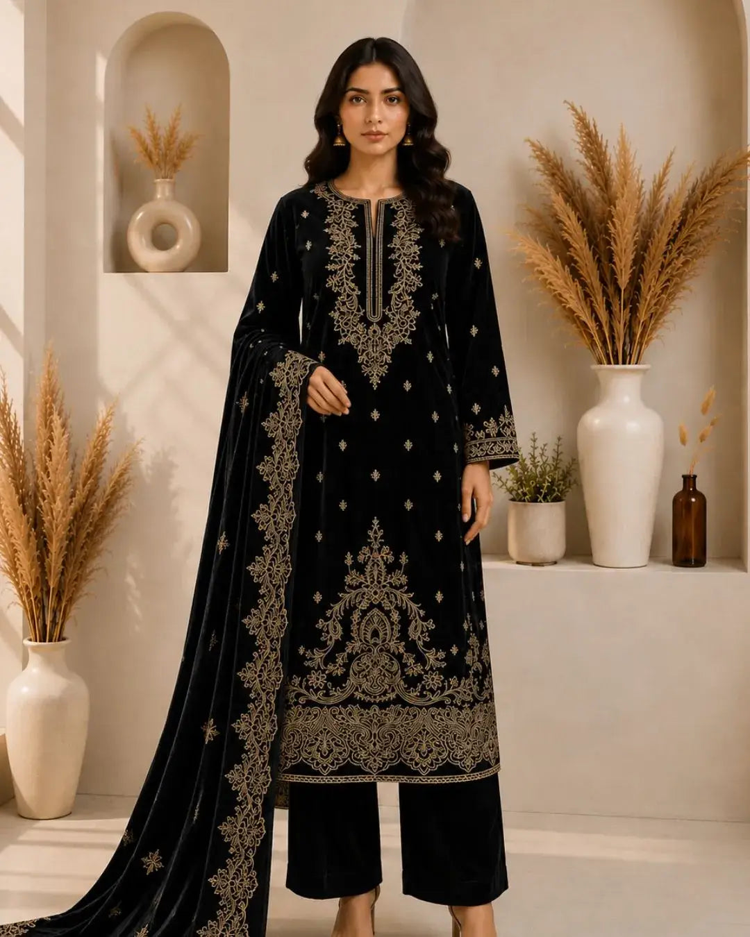 ELZARA — Embroidered Velvet 3Pc