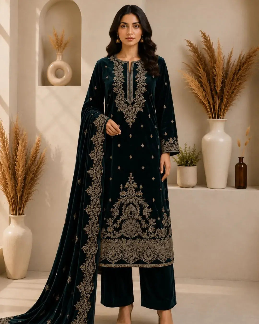 ELZARA — Embroidered Velvet 3Pc