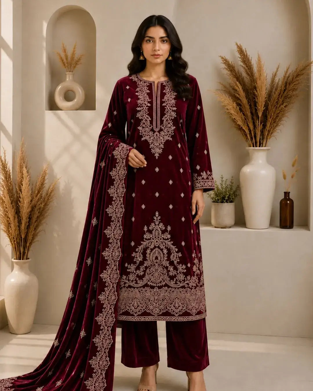 ELZARA — Embroidered Velvet 3Pc