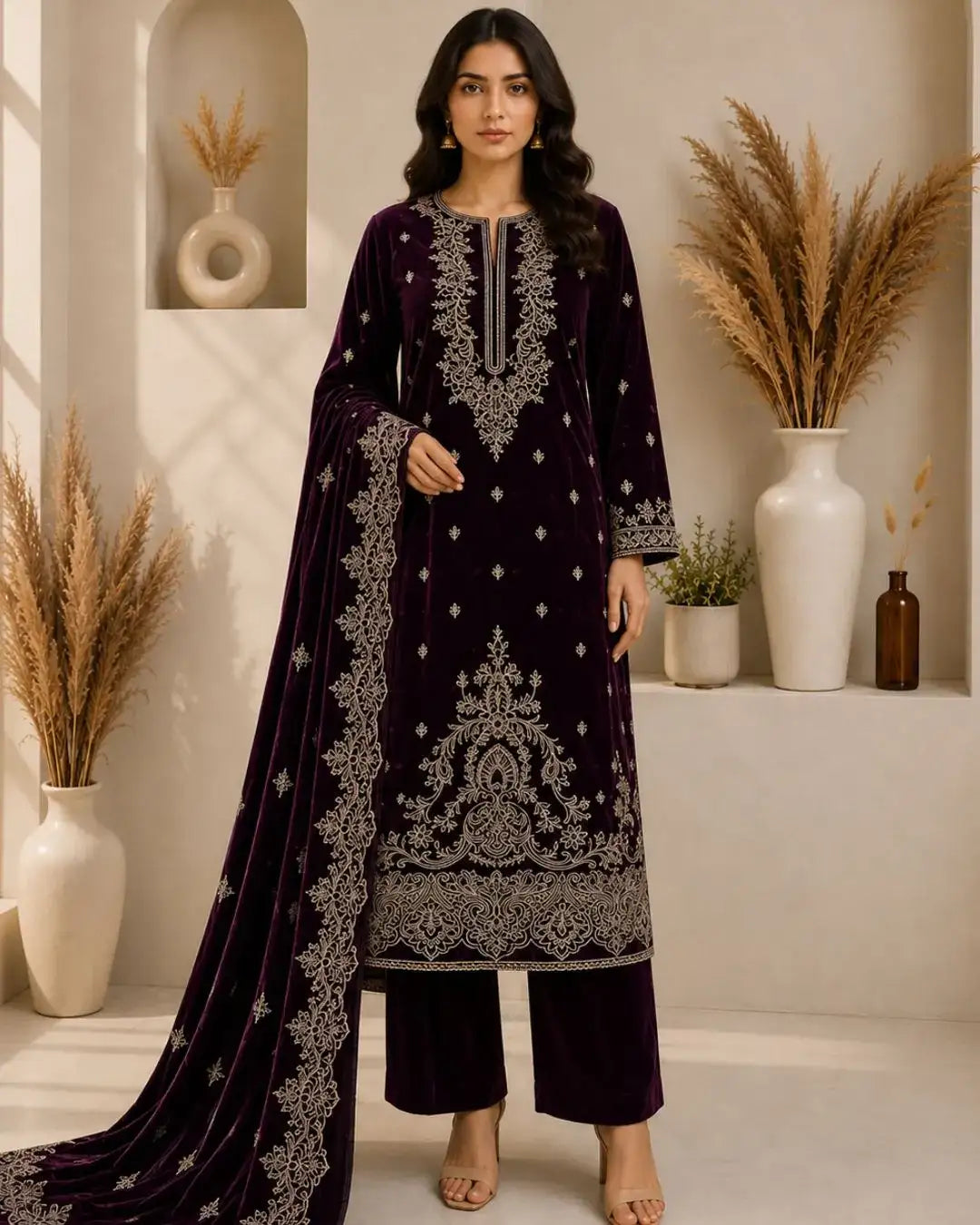 ELZARA — Embroidered Velvet 3Pc
