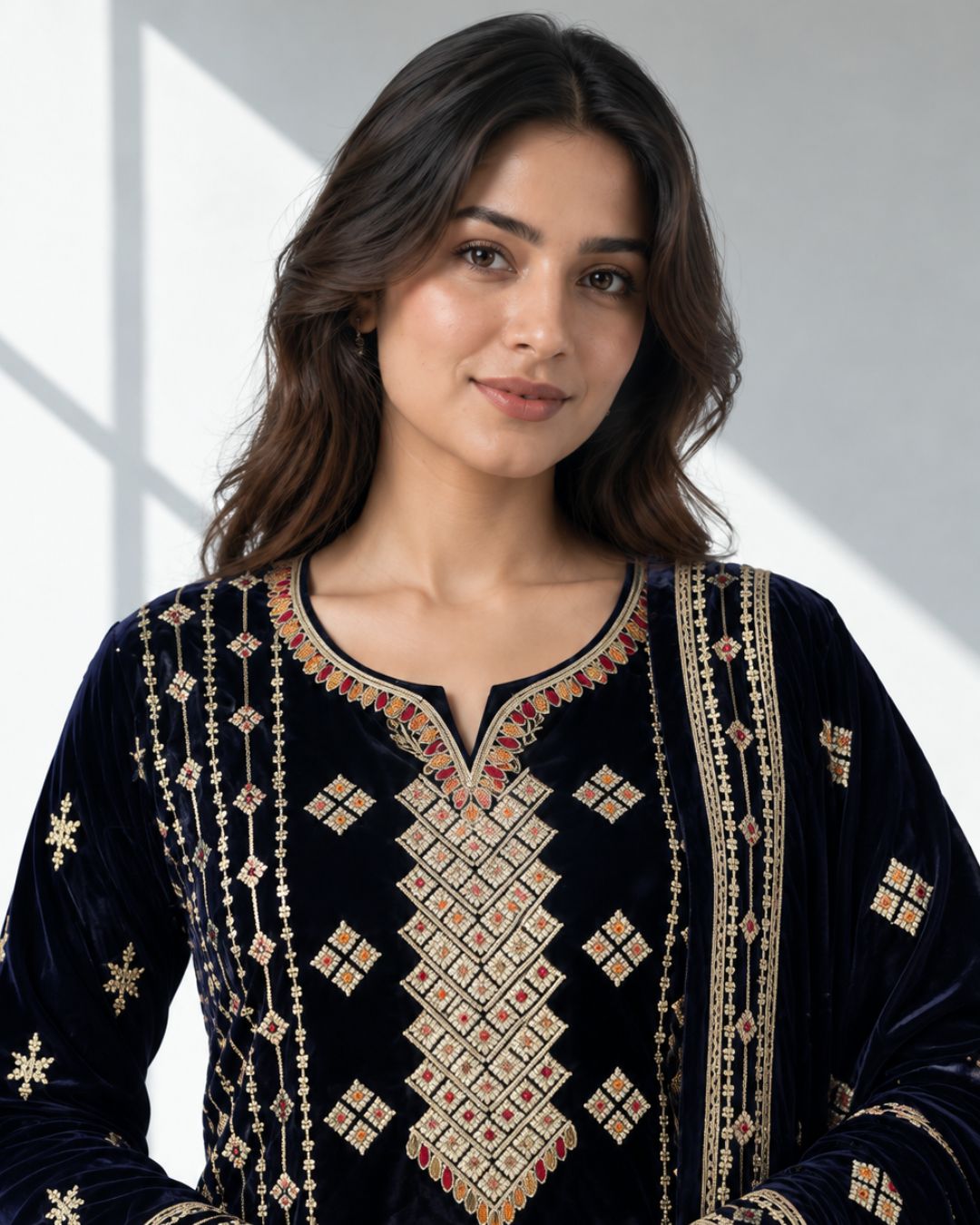 NAAZ — Embroidered Velvet 3Pc