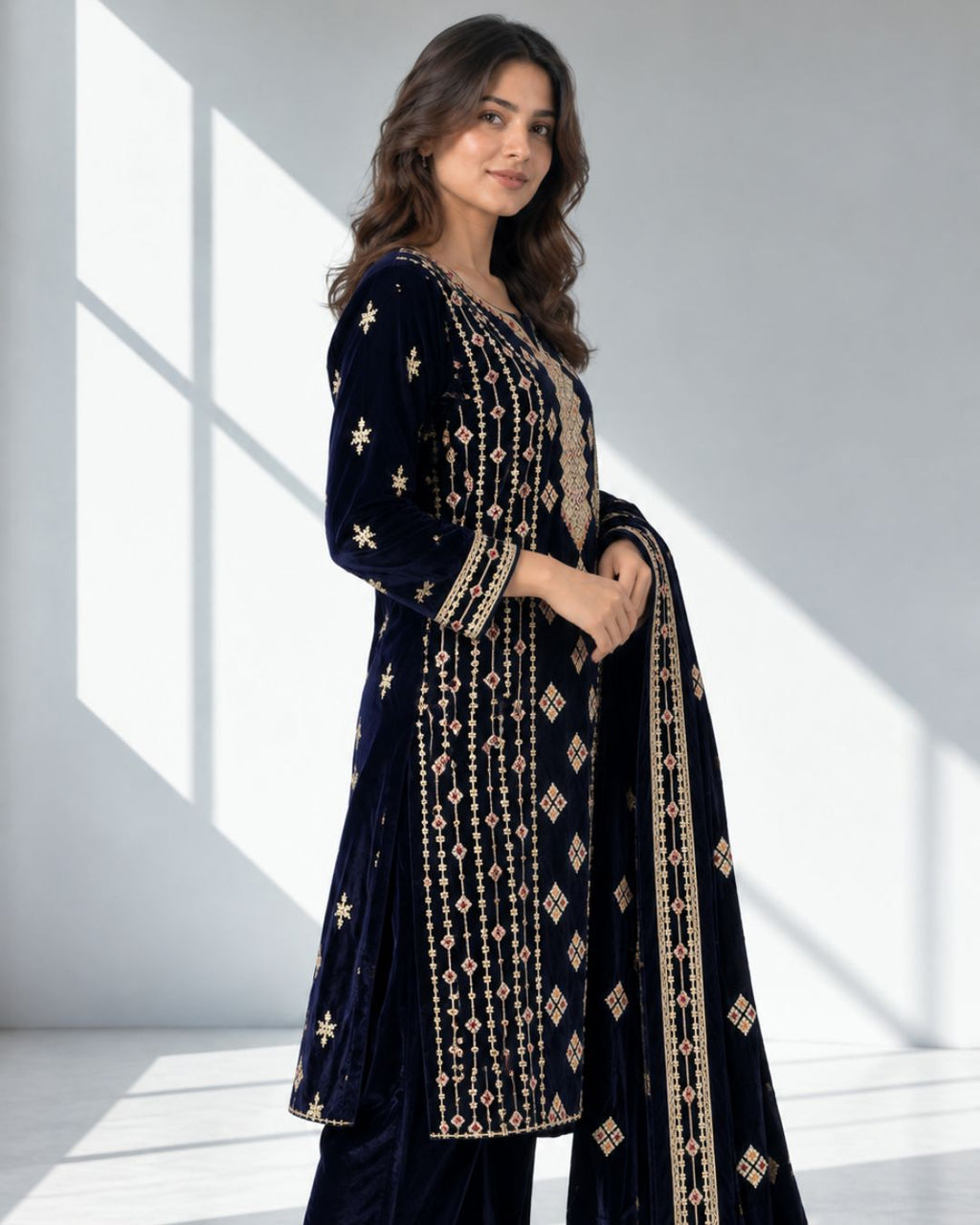 NAAZ — Embroidered Velvet 3Pc