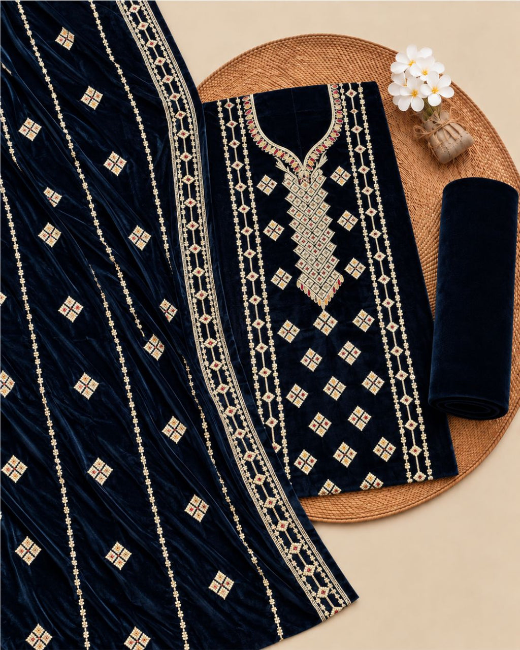 NAAZ — Embroidered Velvet 3Pc