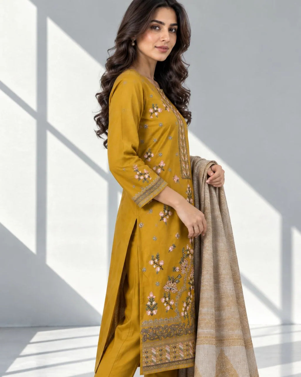 QURB — Embroidered Dhanak 3Pc