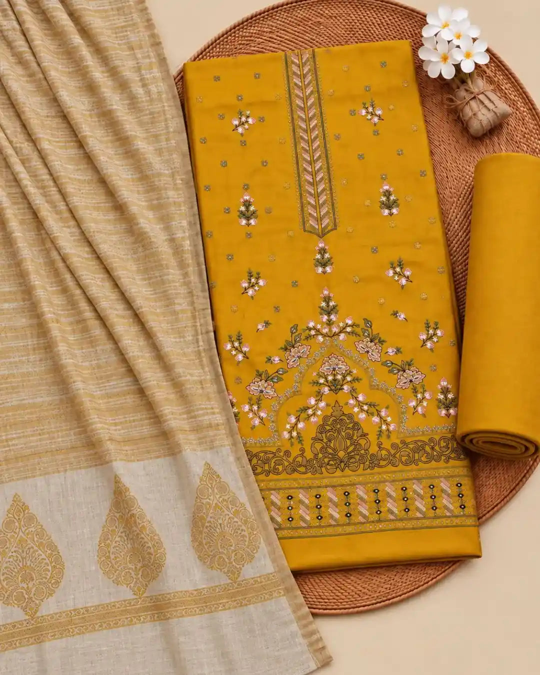 QURB — Embroidered Dhanak 3Pc