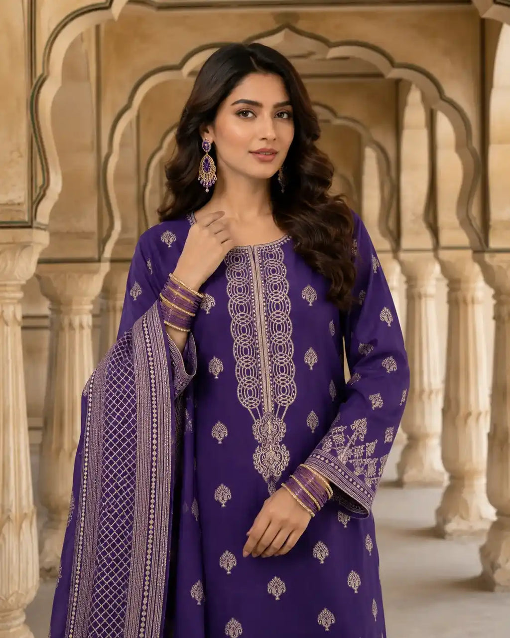 Qadri Arts – Royal Amethyst Broshia – 3PC