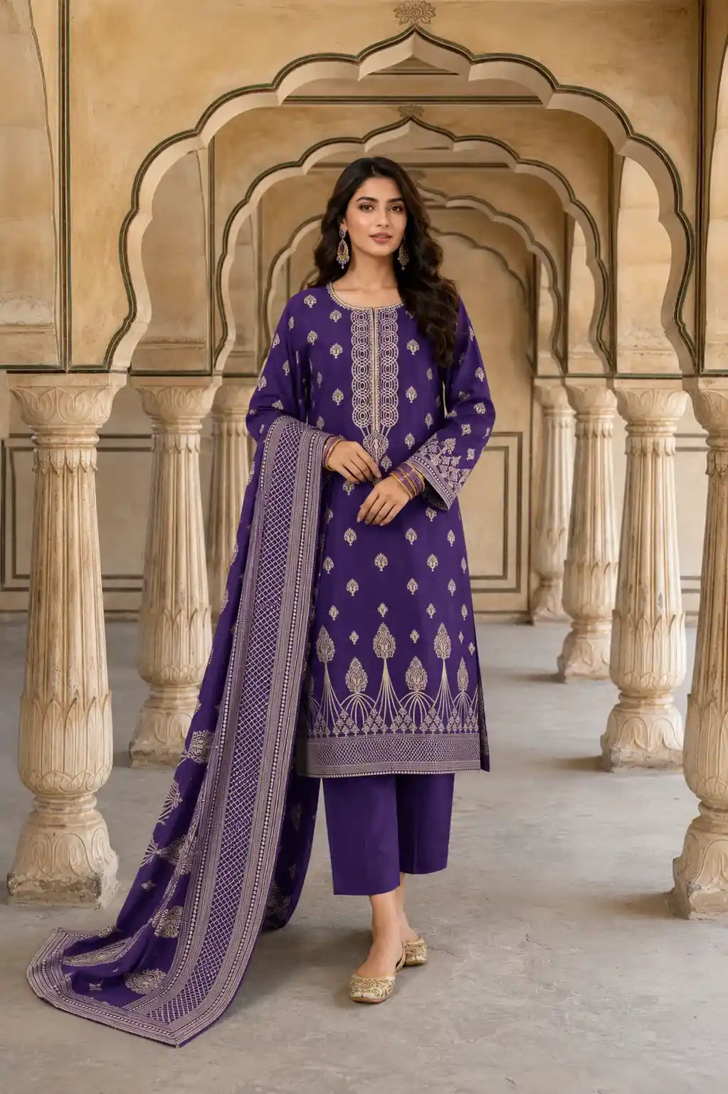Qadri Arts – Royal Amethyst Broshia – 3PC
