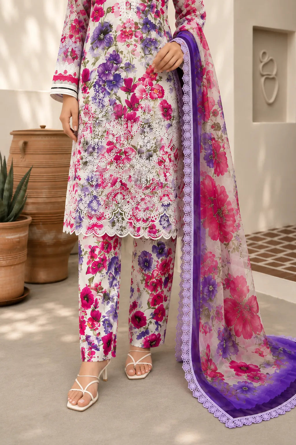 Maria.B – Floral Amethyst Embroidered Lawn | Luxury 3PC Collection