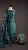 Rang Rasiya – Emerald Teal Tropical Leaf Print with Mirror-Work Gala – 3PC