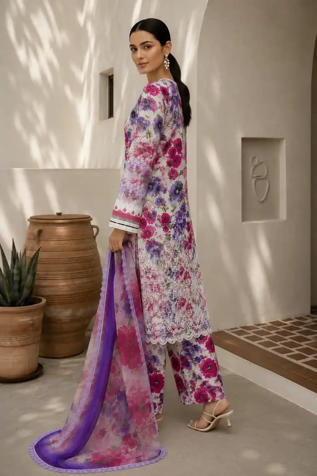 Maria.B – Floral Amethyst Embroidered Lawn | Luxury 3PC Collection