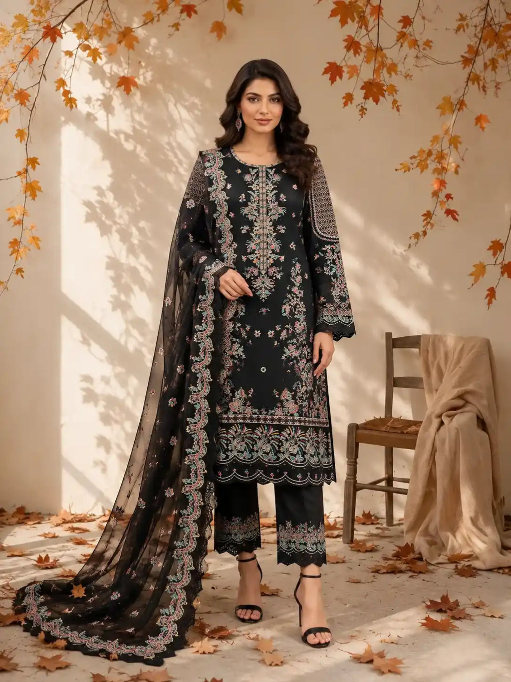 Qadri Arts – Midnight Opal Embroidered Luxury Lawn – 3PC