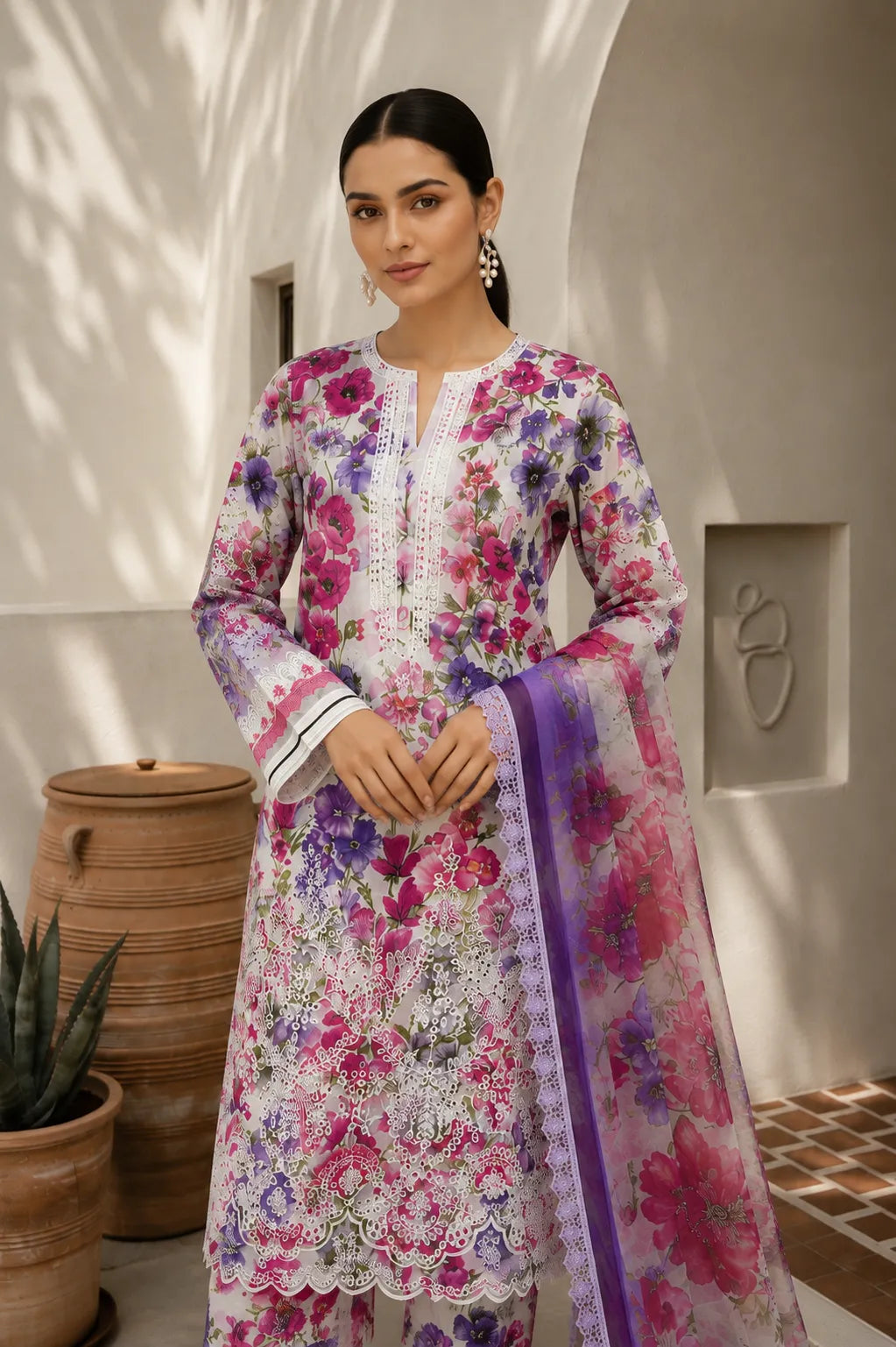 Maria.B – Floral Amethyst Embroidered Lawn | Luxury 3PC Collection