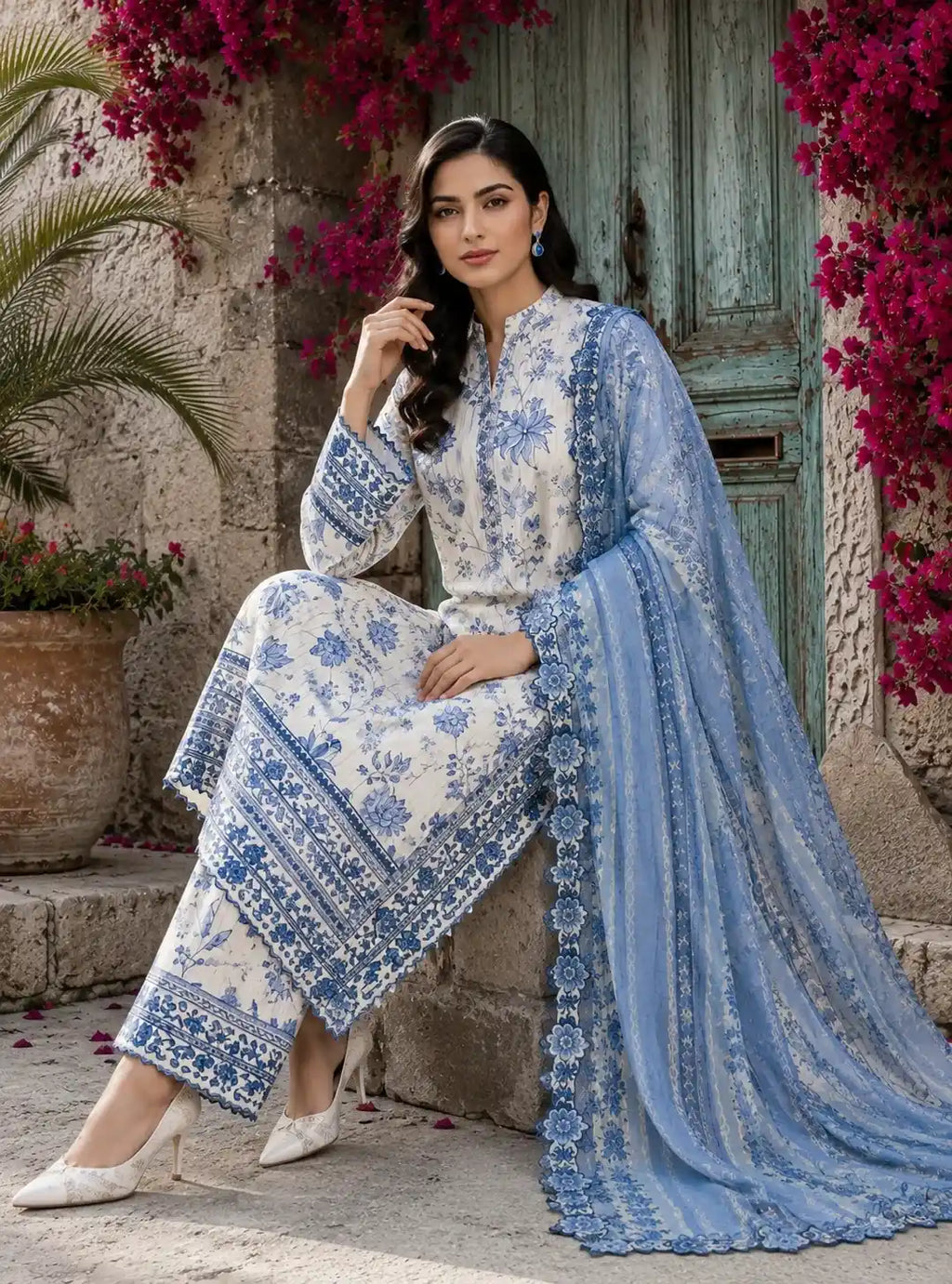 Jazmin – Sapphire Bloom Floral Luxury Lawn – 3PC