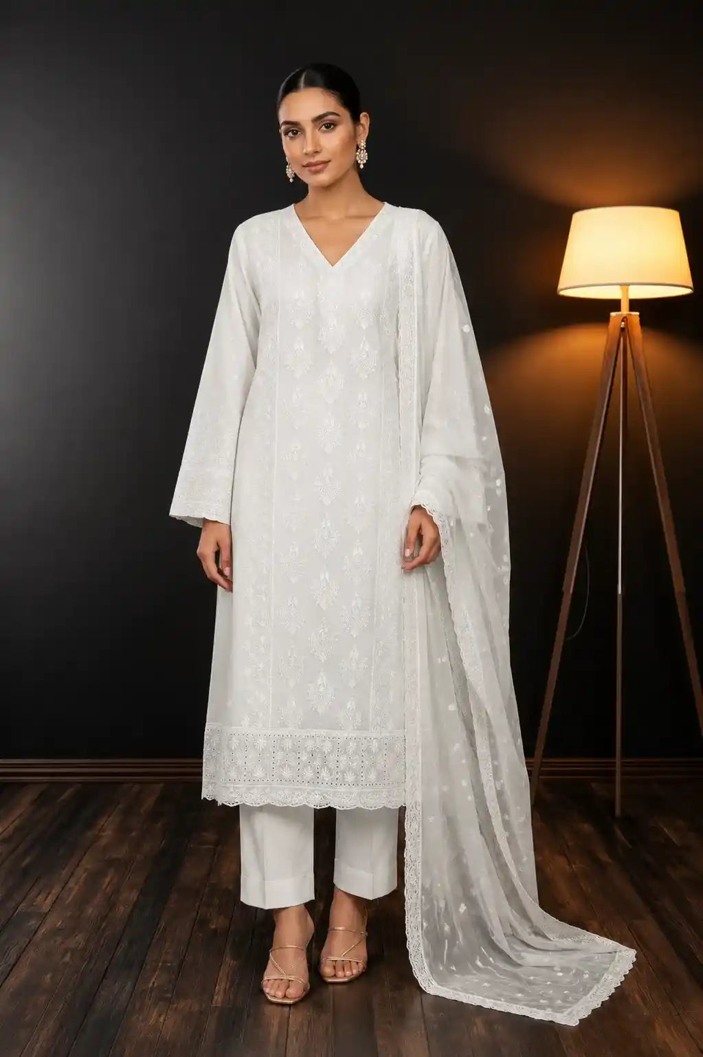 Qadri Arts – white Chikankari Elegance – 3PC