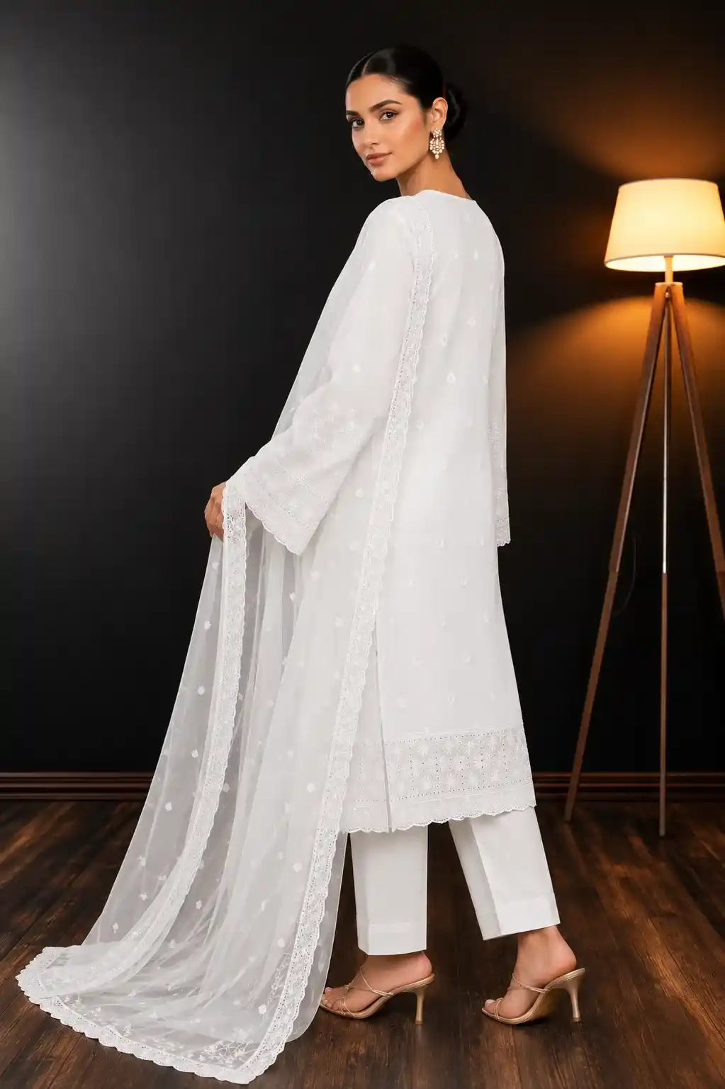 Qadri Arts – white Chikankari Elegance – 3PC