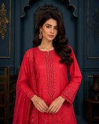 Qadri Arts – Scarlet Majestic Embroidered Lawn – 3PC