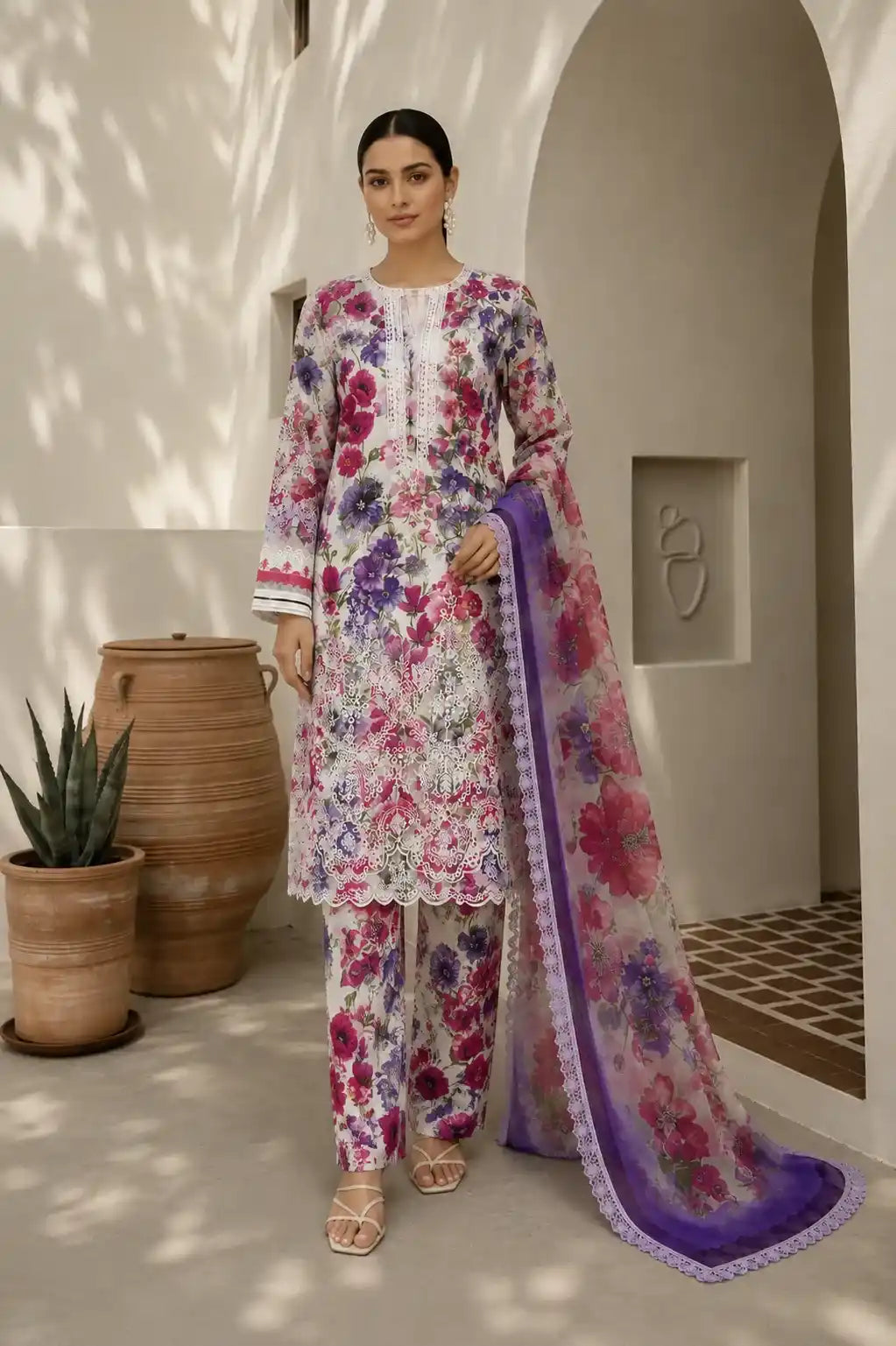 Maria.B – Floral Amethyst Embroidered Lawn | Luxury 3PC Collection