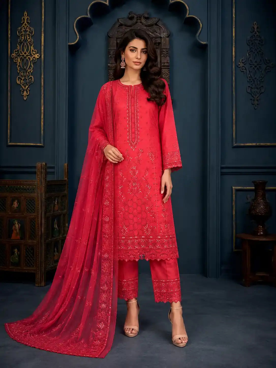 Qadri Arts – Scarlet Majestic Embroidered Lawn – 3PC